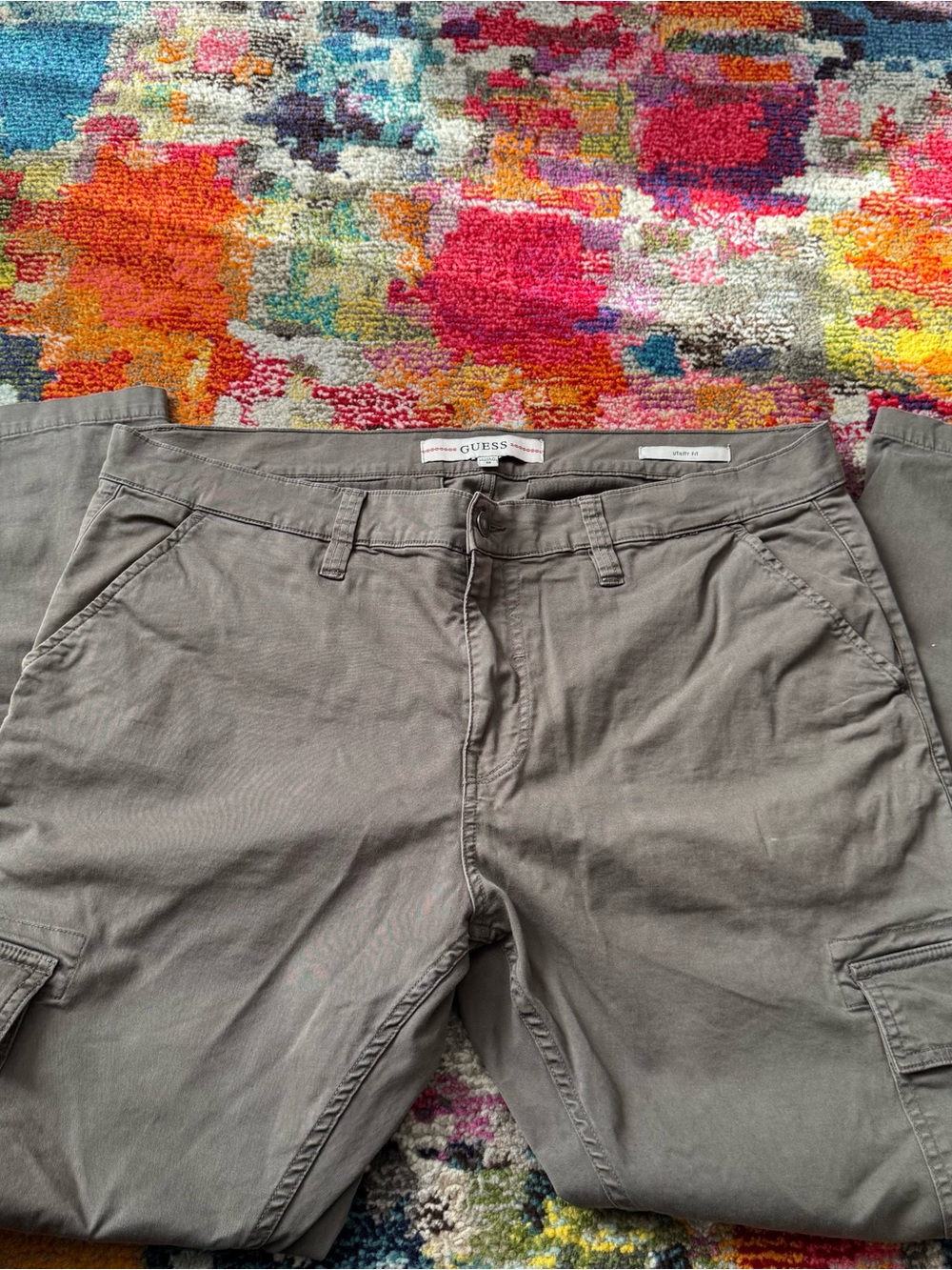 Guess Mens Olive Gray Steady Fit Cargo Pants - 38x30